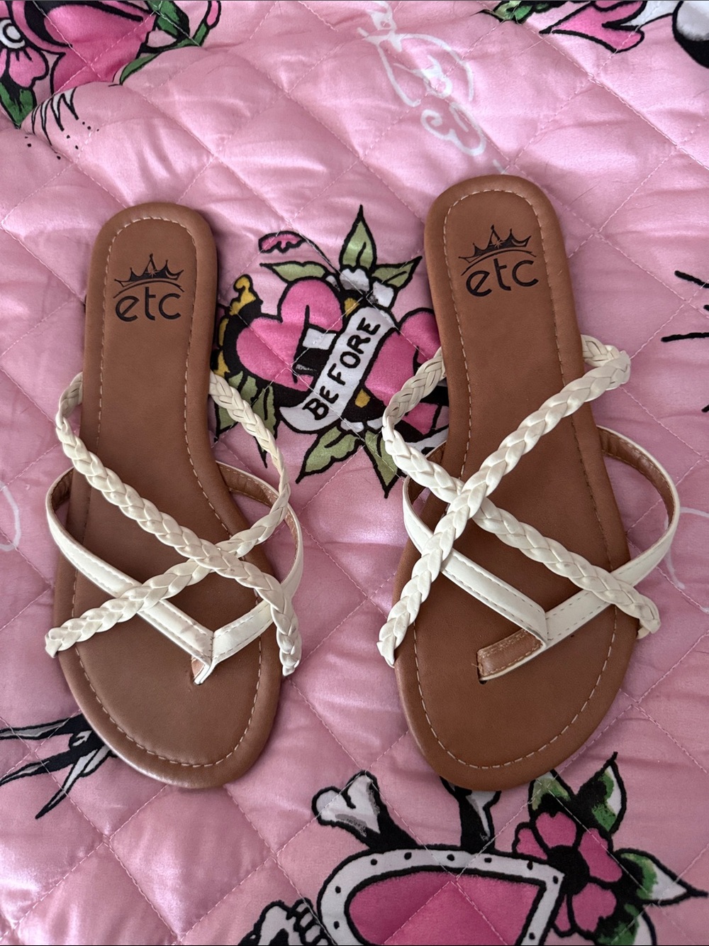 etc Women's Braided Crisscross Sandals in Cream and Brown